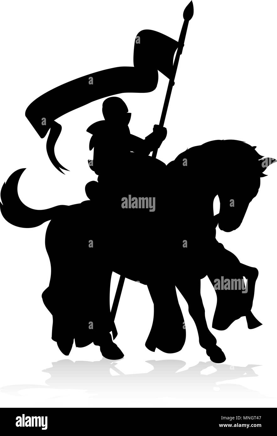 Silhouette Medieval Knight on Horse  Stock Vector