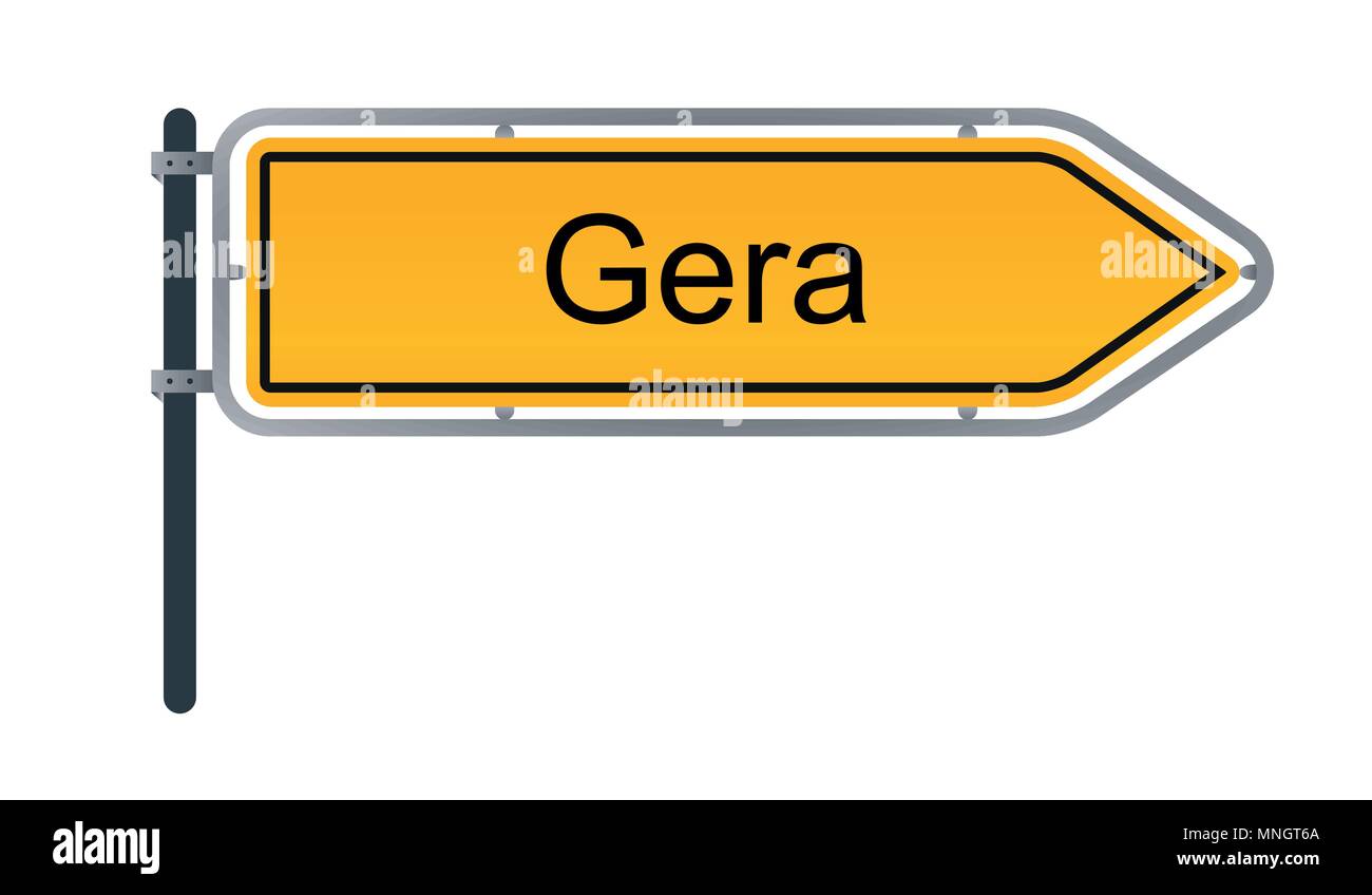 Gera city yellow German street sign illustration isolated on white background Stock Vector