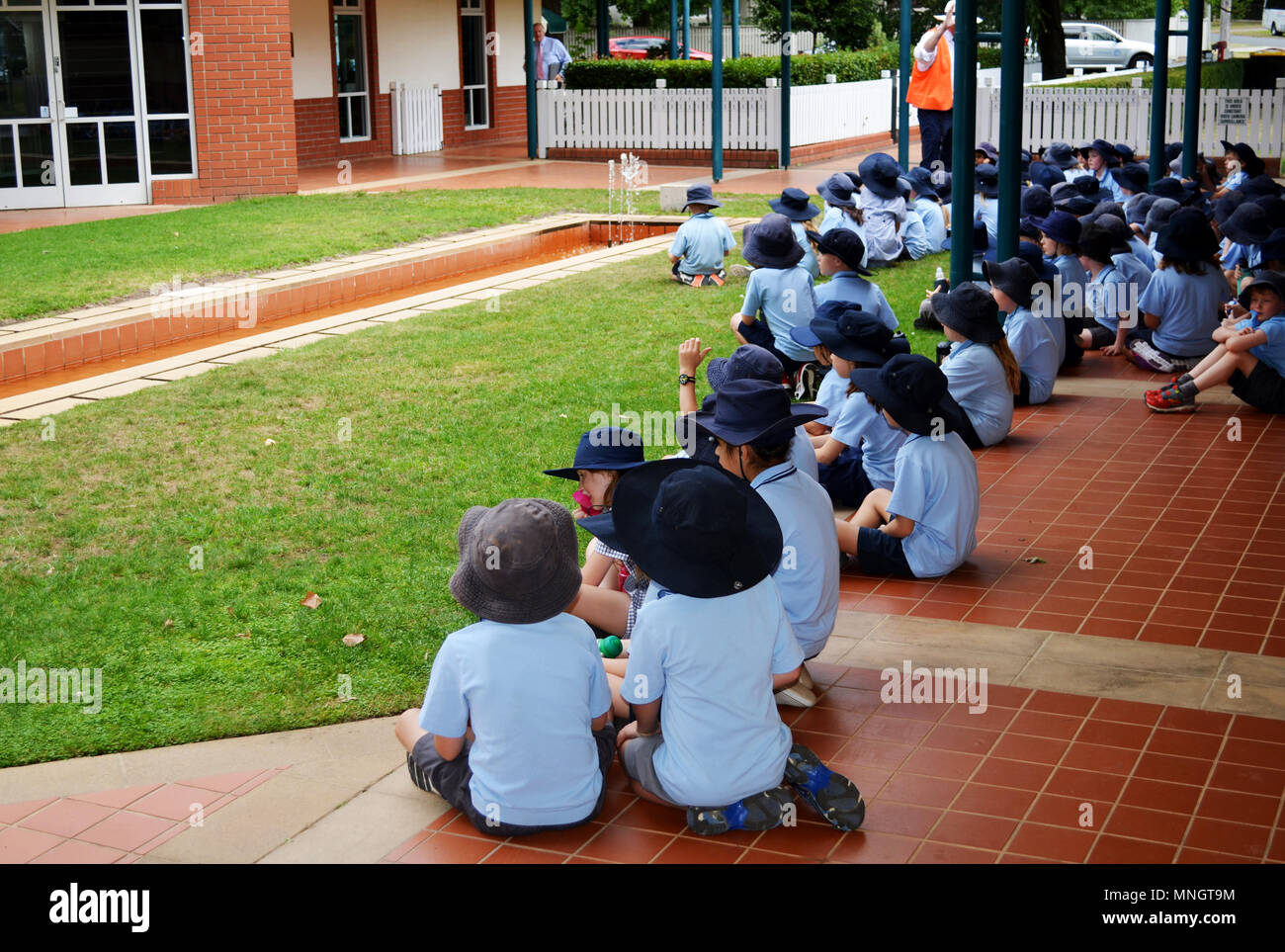 Australian children in school uniform at the Donald Bradman museum Bowral NSW Australia Stock Photo