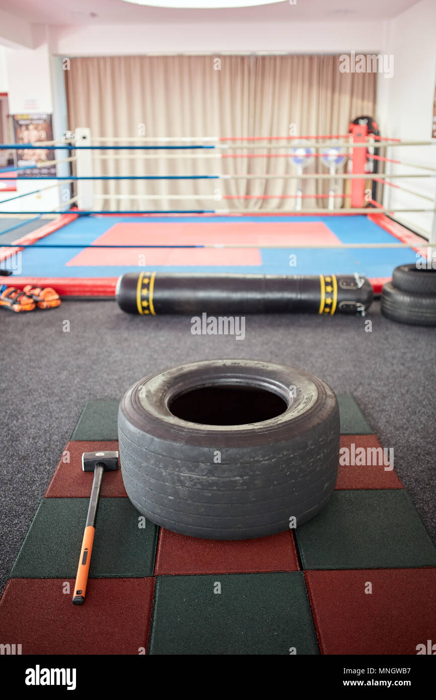 Boxing Training Equipment And Ring In A Gym Stock Photo Alamy