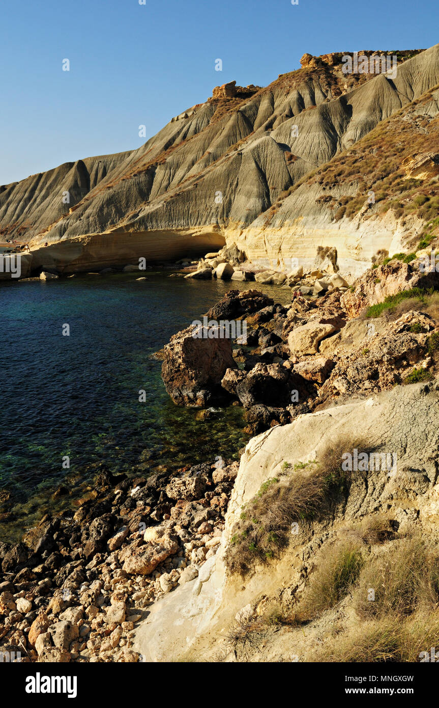 Clay cliffs at Gnejna Bay near the village of Mgarr, Malta Stock Photo