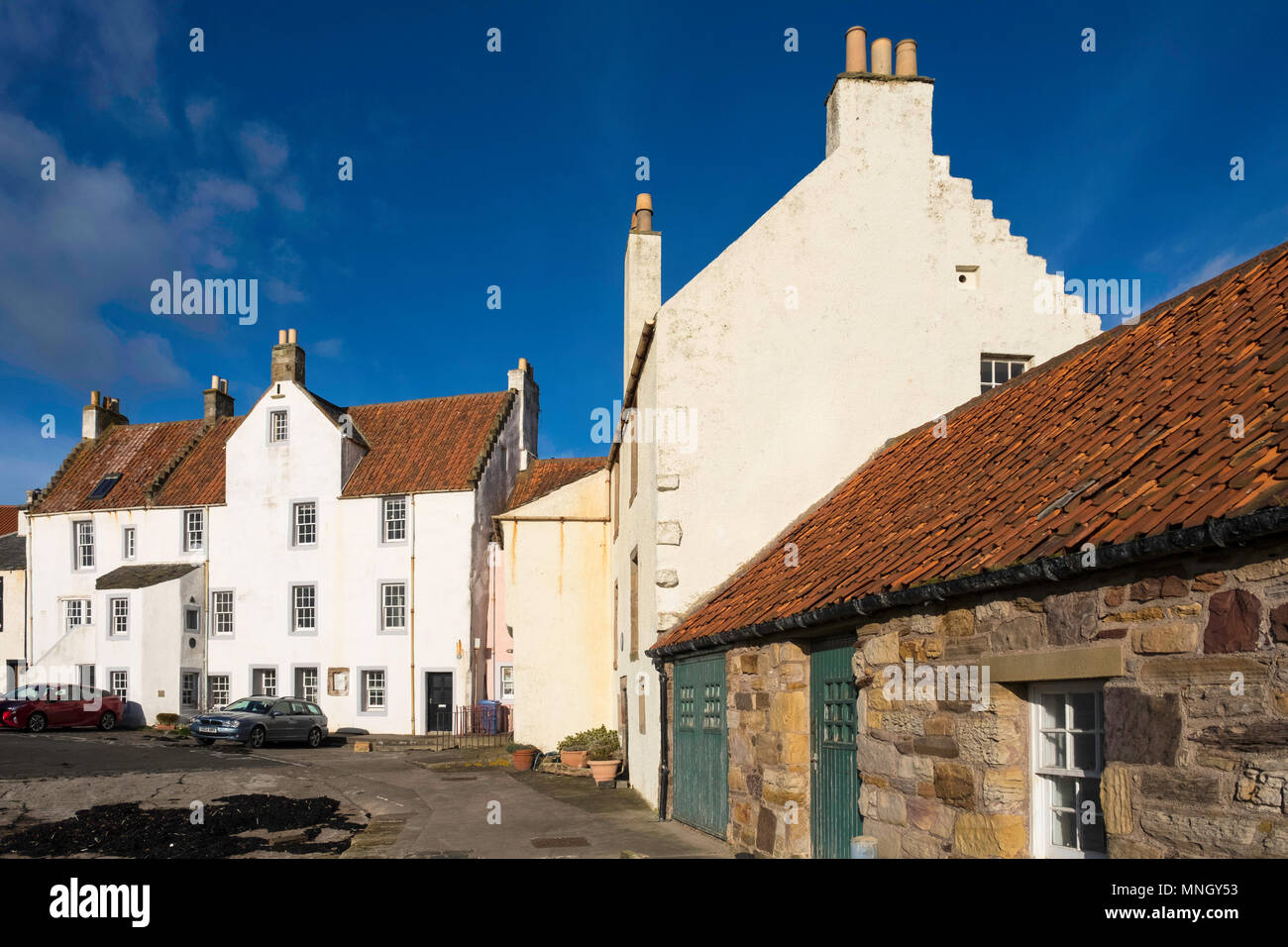 View of historic fishing harbour at Pittenweem on East Neuk of Fife in