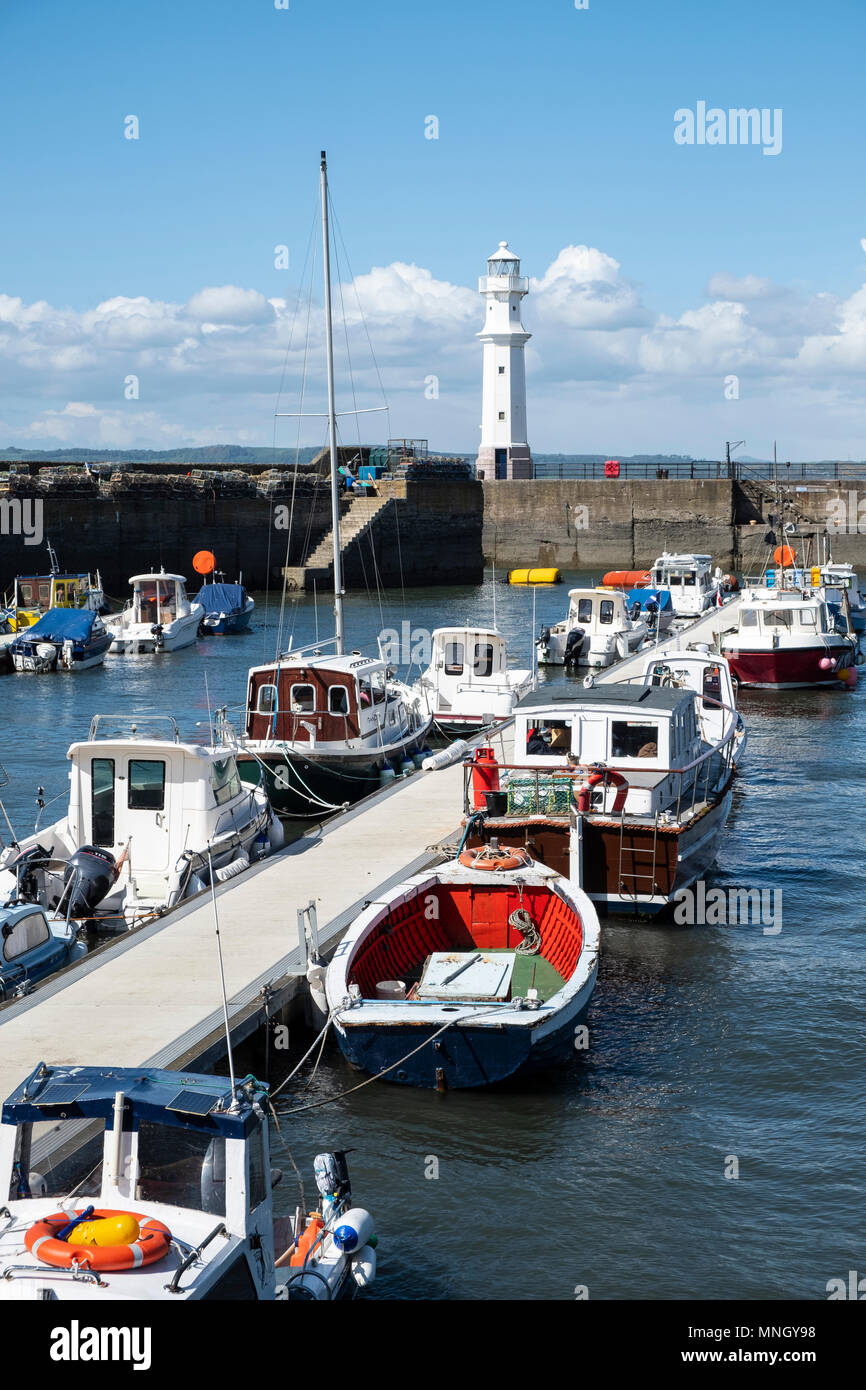 Boats in harbour on Firth of Forth at Newhaven in Edinburgh, Scotland, United Kingdom Stock Photo