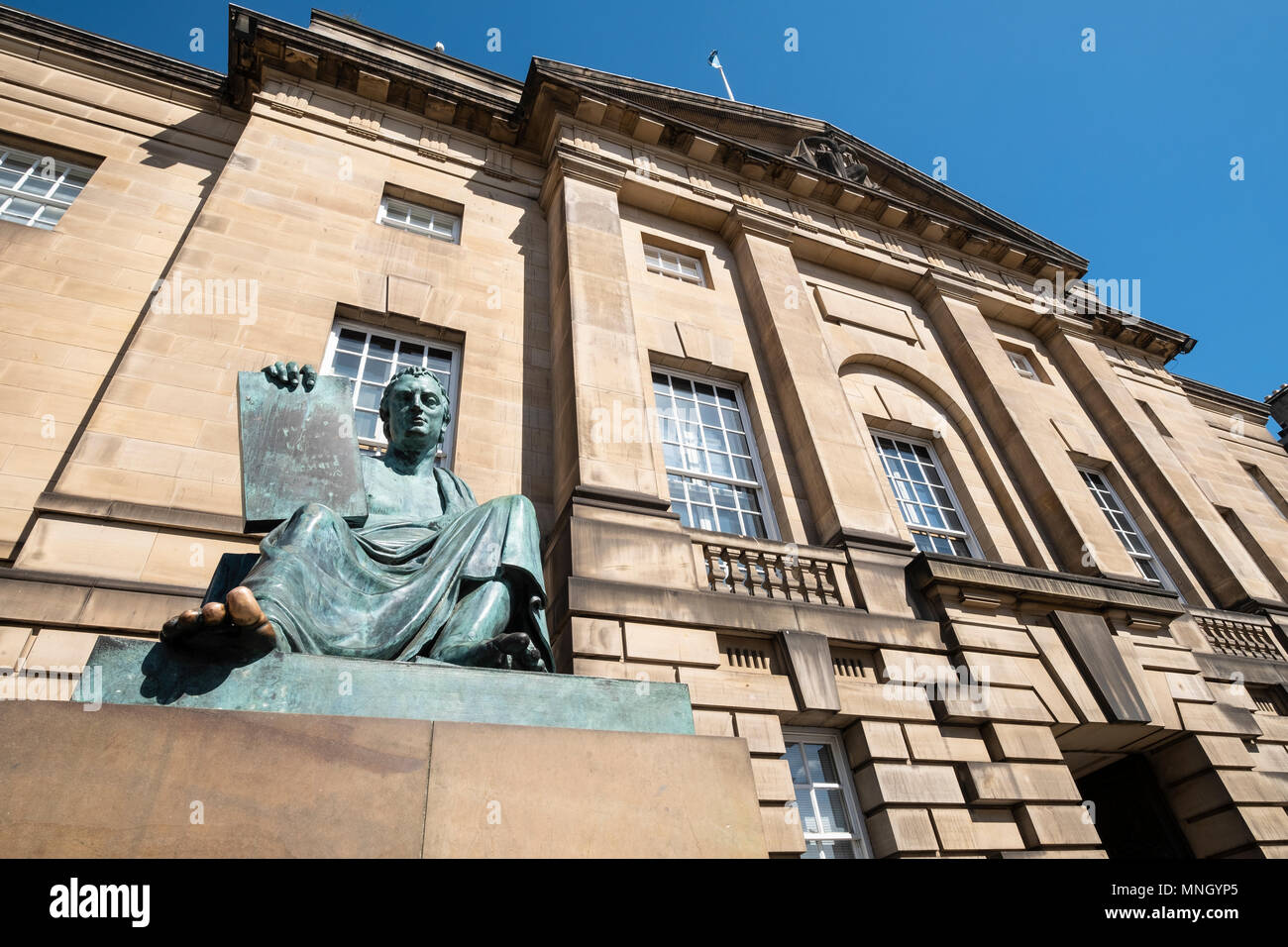 Statue of David Hume outside the High Court of Justiciary on The Royal Mile in Edinburgh, Scotland UK Stock Photo