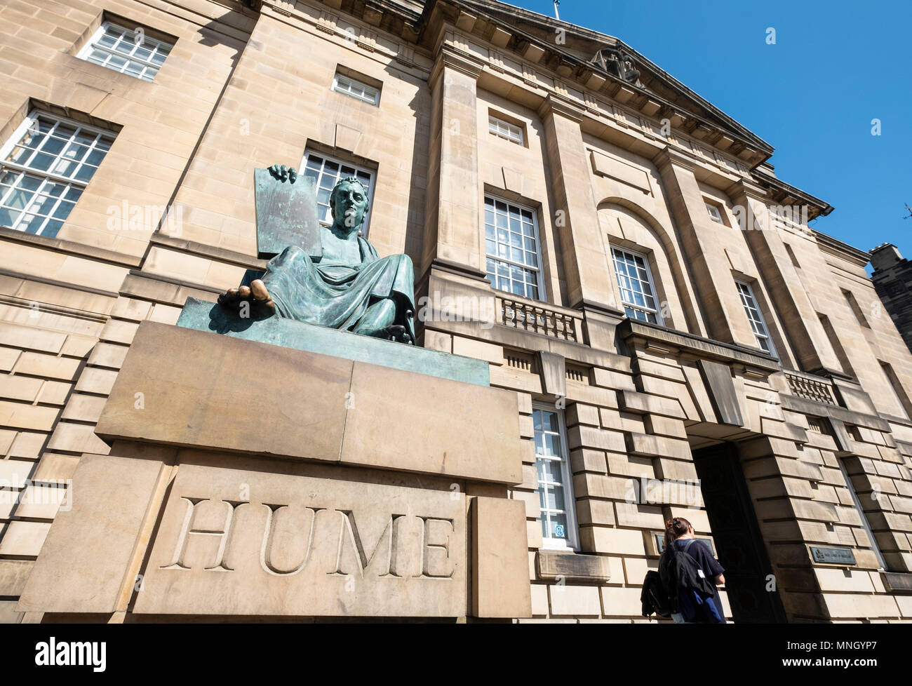 Statue of David Hume outside the High Court of Justiciary on The Royal Mile in Edinburgh, Scotland UK Stock Photo