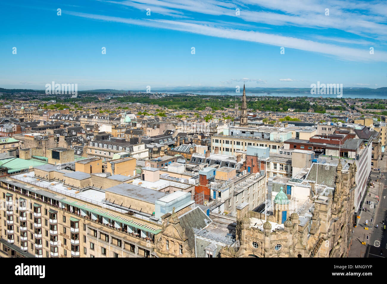 View over rooftops of the New Town in Edinburgh, Scotland, United Kingdom, UK Stock Photo