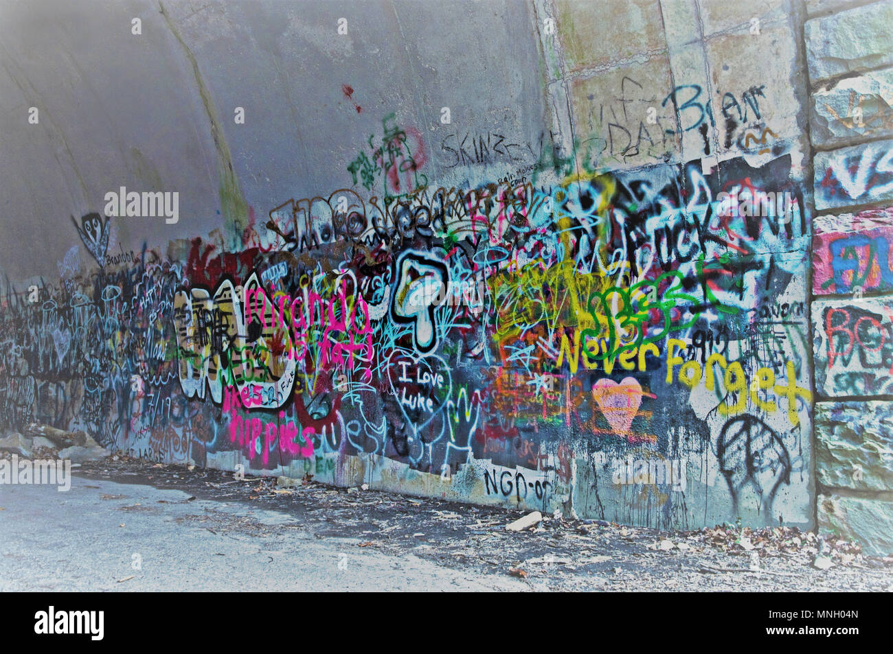 Graffiti on a Tunnel Wall Stock Photo