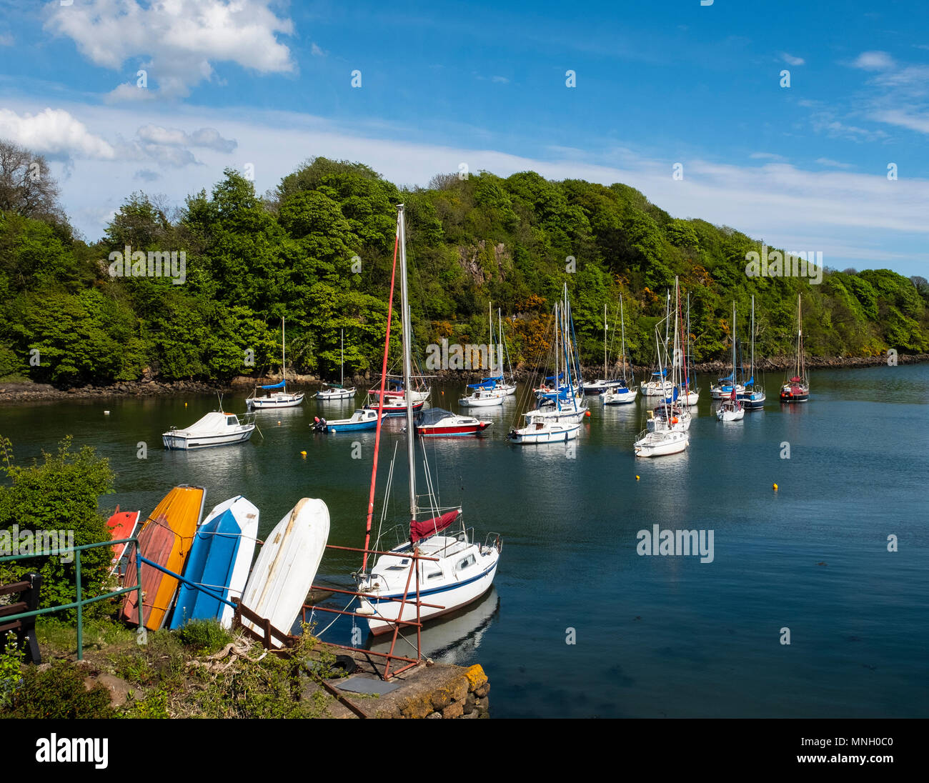 Yachts in harbour at Aberdour village in Fife, Scotland, UK Stock Photo