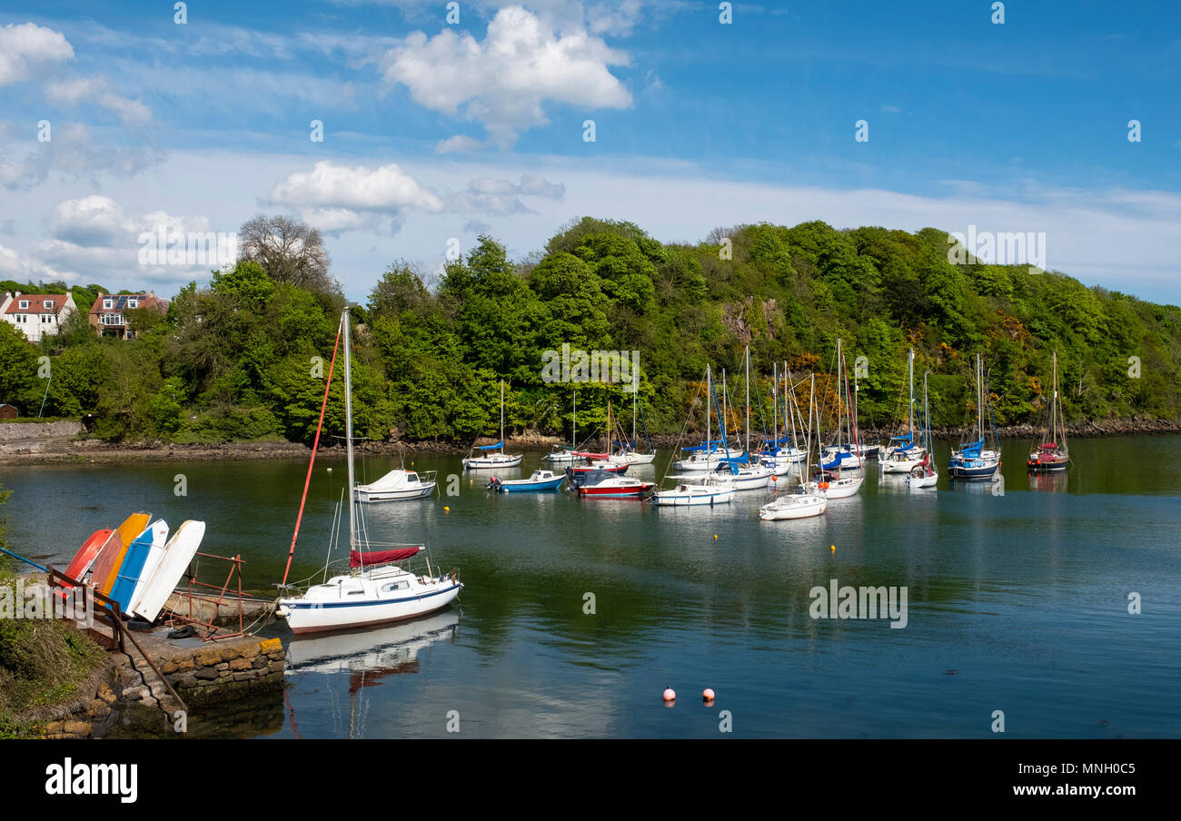 Yachts in harbour at Aberdour village in Fife, Scotland, UK Stock Photo