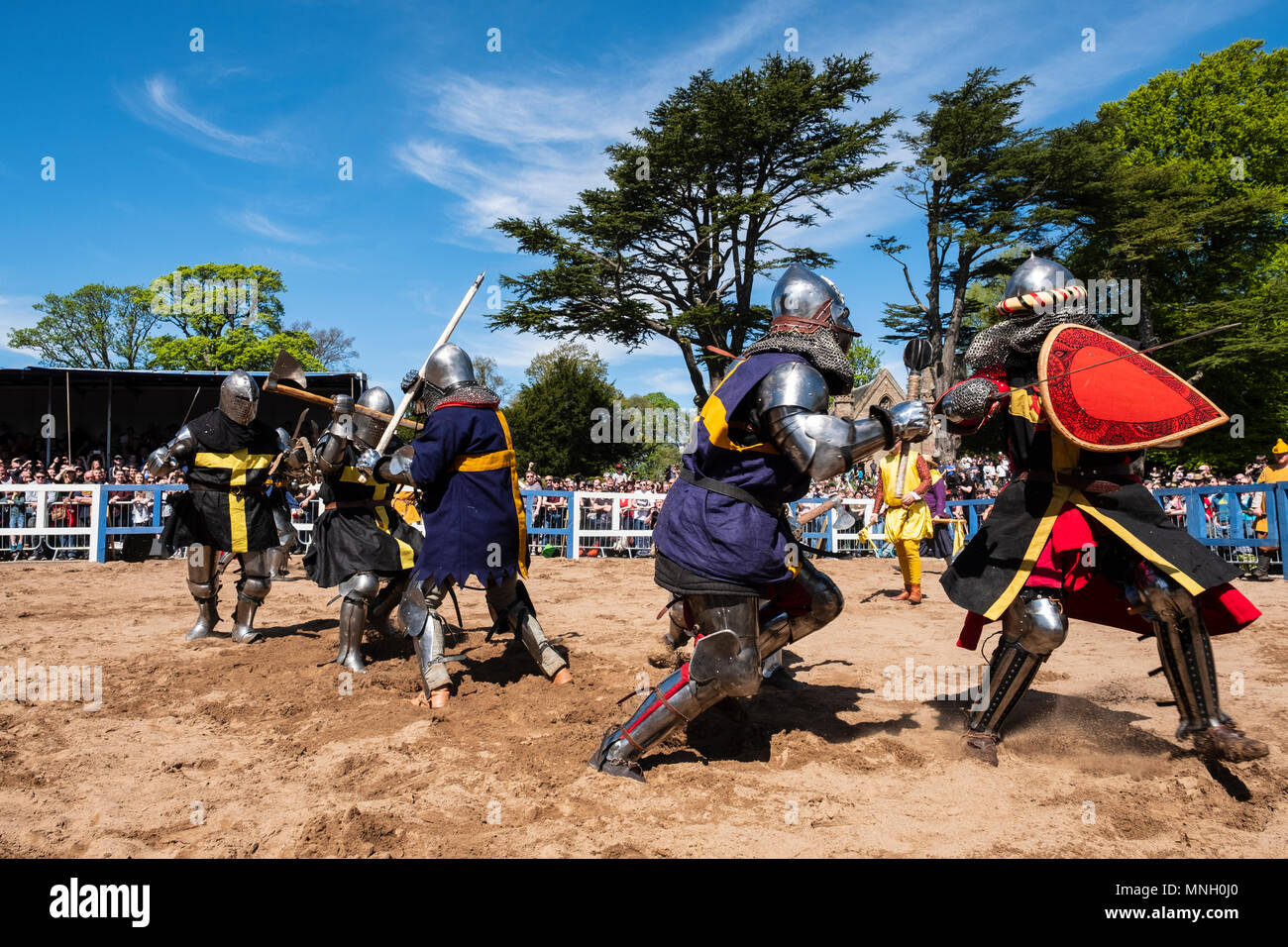 Rival teams of knights fight in List during the International Medieval