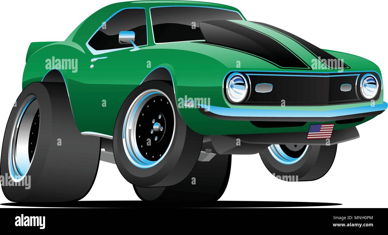 Classic Sixties Style American Muscle Car Cartoon Vector Illustration Stock Vector