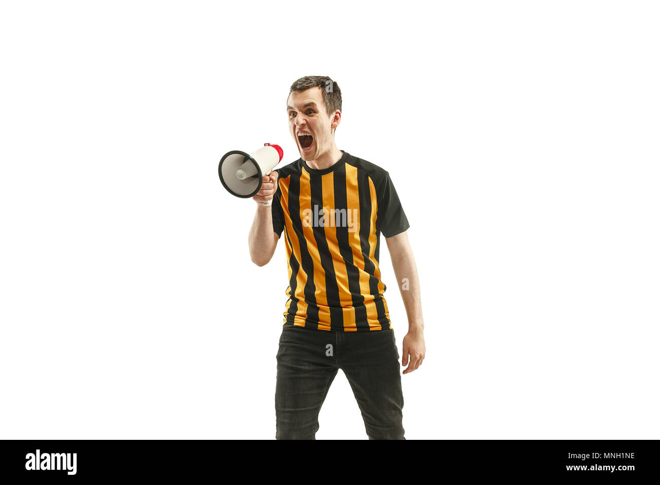 The Belgian soccer fan celebrating on white background Stock Photo Alamy