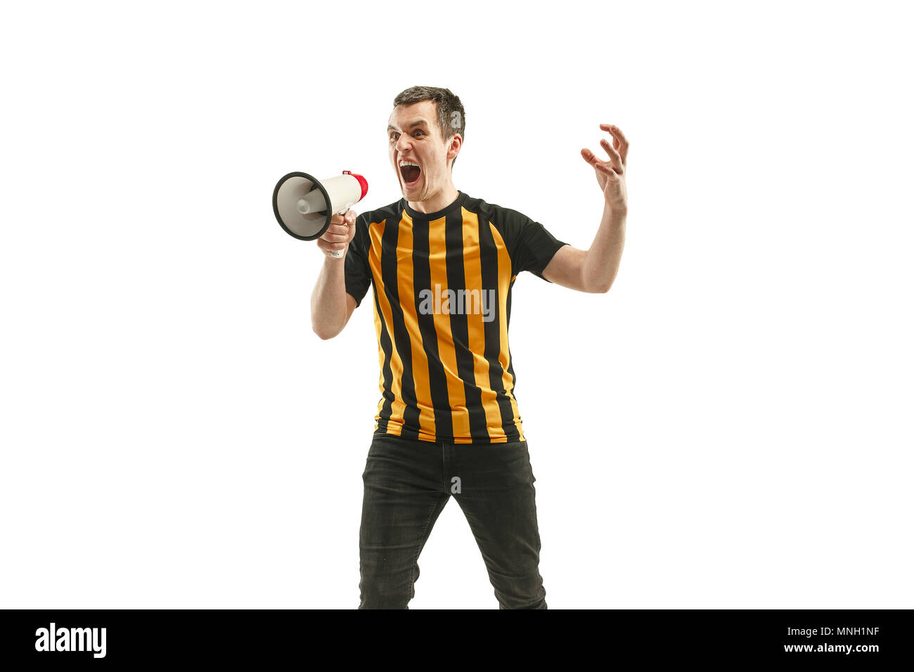 The Belgian soccer fan celebrating on white background Stock Photo Alamy