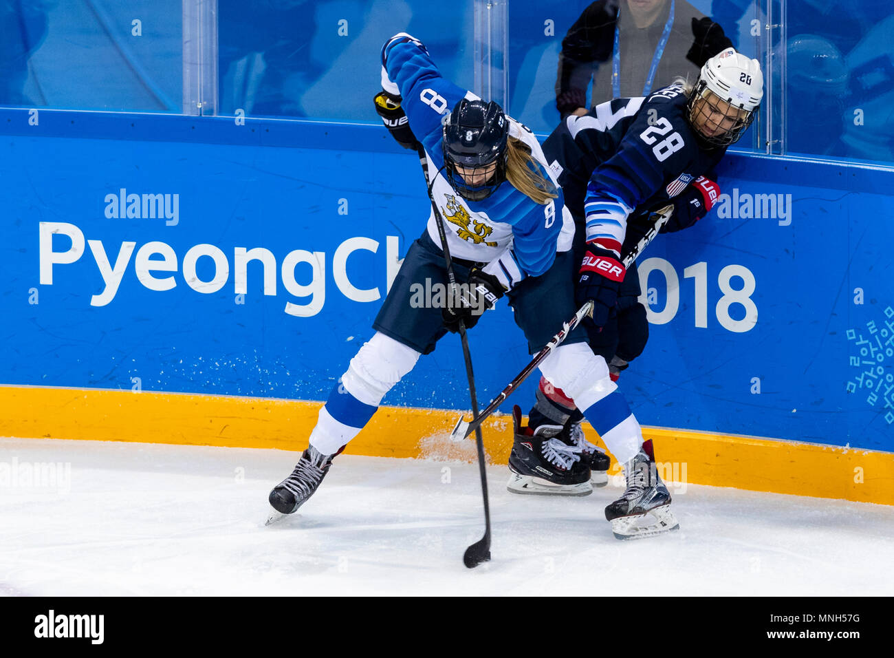 Ella Viitasuo (FIN) 8 and Amanda Kessel (USA) 28 during USAFInland