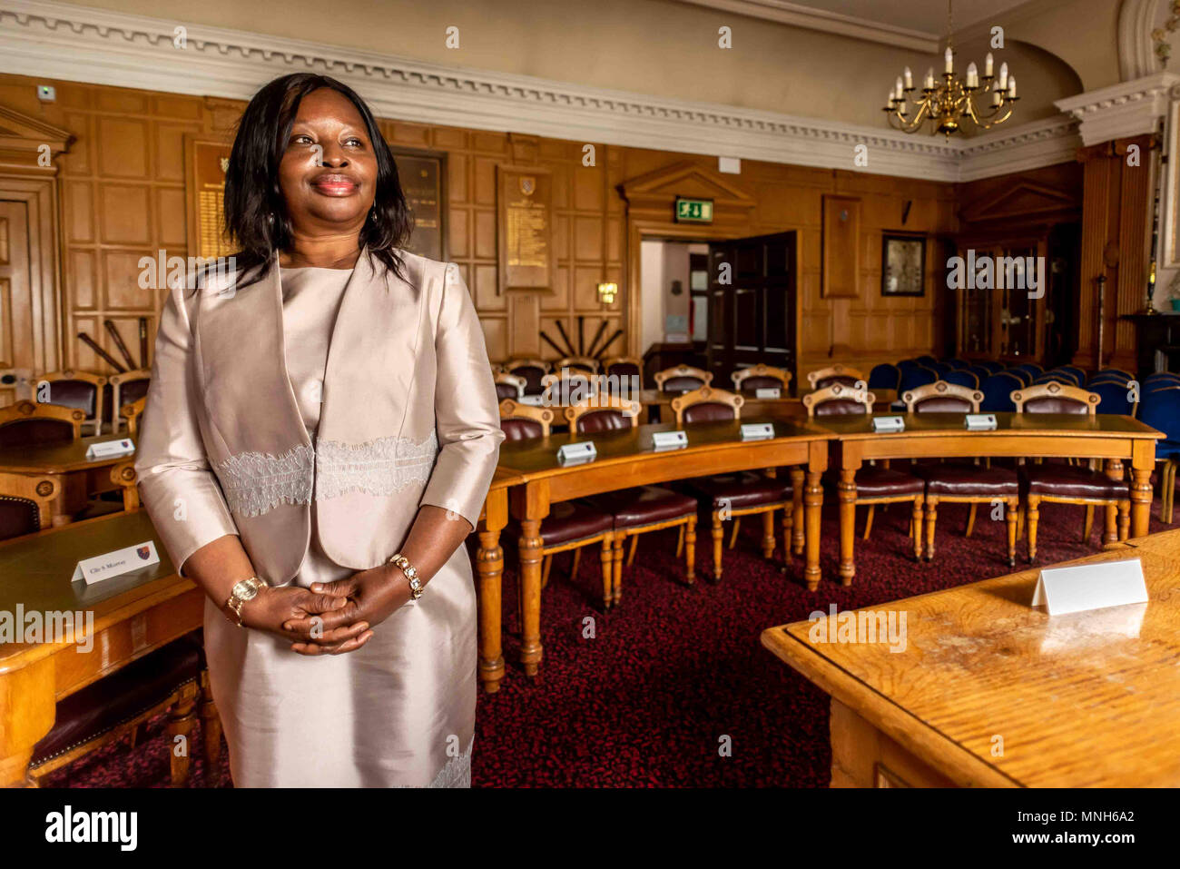 Lewes, UK. 16th May 2018. The county town of East Sussex, Lewes, has elected for the first time as mayor a female, ethnic minority councillor, Janet Baah, who has lived in the town for 17 years, since moving from Ghana, the country of her birth.   Mrs Baah will be inaugurated in a ceremony this evening (Thursday) at Lewes Town Hall. Stock Photo