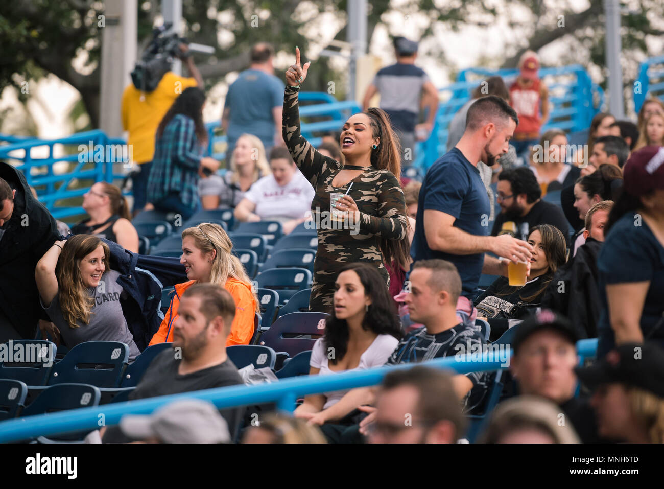 Pompano Beach, Florida, USA. 16th May, 2018. A woman seen enjoying the live performance during the Parkland Strong Benefit Concert.South Florida holds benefit concert to raise money for Marjory Stoneman Douglas victim families, and survivors. 3,000 people attended the soldout show, in support of their community. Credit: Emilee Mcgovern/SOPA Images/ZUMA Wire/Alamy Live News Stock Photo
