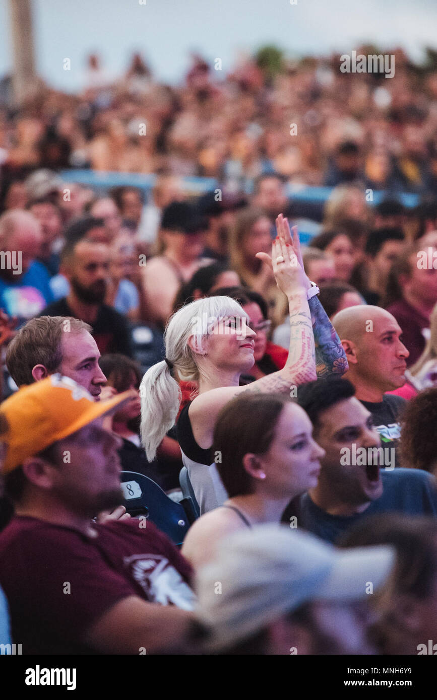 Pompano Beach, Florida, USA. 16th May, 2018. A lady seen enjoying the live performance during the Parkland Strong Benefit Concert.South Florida holds benefit concert to raise money for Marjory Stoneman Douglas victim families, and survivors. 3,000 people attended the soldout show, in support of their community. Credit: Emilee Mcgovern/SOPA Images/ZUMA Wire/Alamy Live News Stock Photo