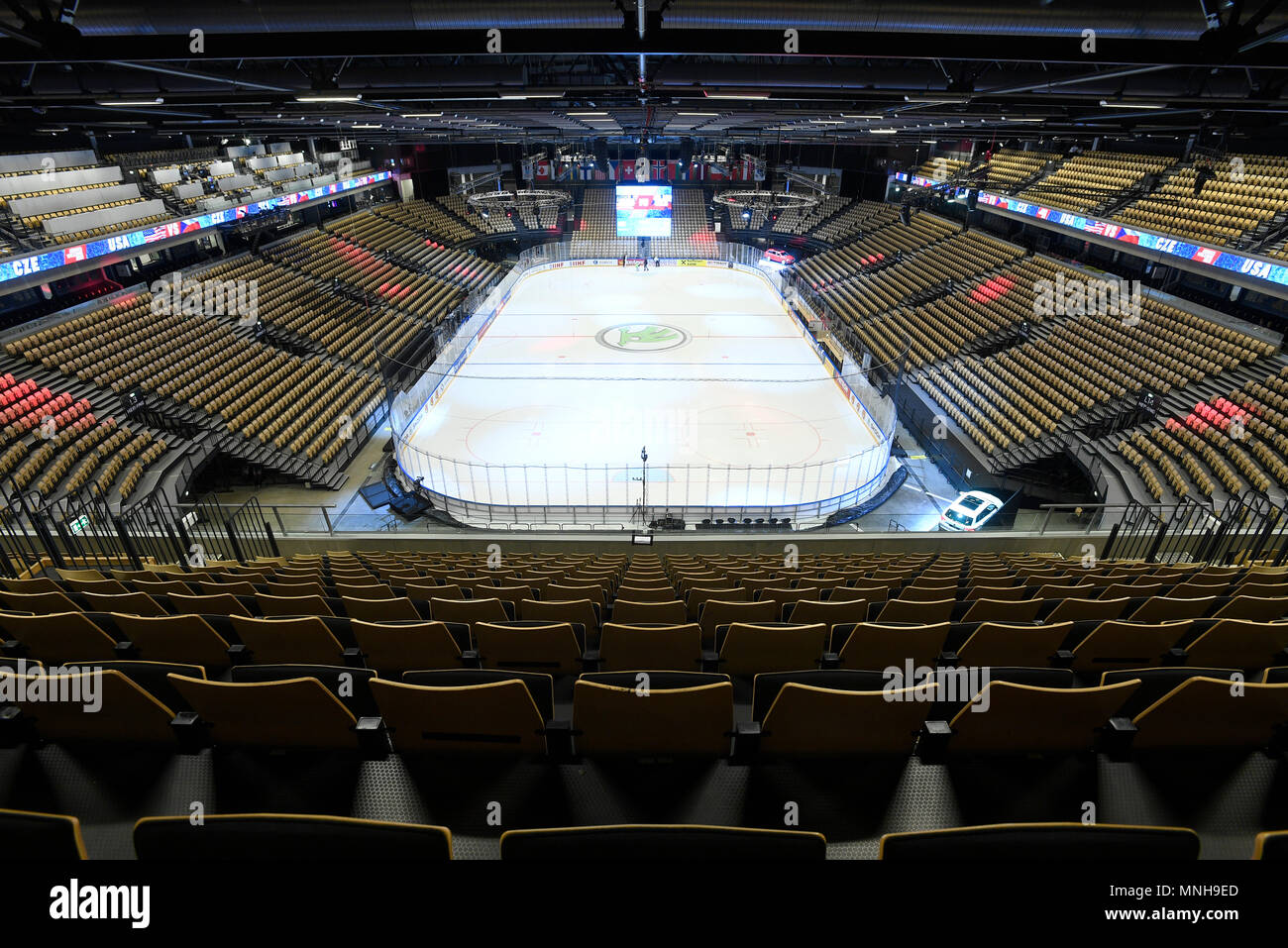 Herning, Denmark. 17th May, 2018. The Jyske Bank Boxen indoor arena is seen  prior to the Ice Hockey World Championships quarterfinal match USA vs Czech  Republic, in Herning, Denmark, on May 17,