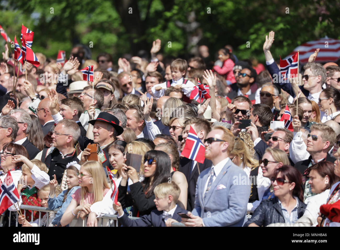 Norway Oslo May 17 18 The Norwegian People Are Waving Their Hands And Greeting The Norwegian Royal Family At Balcony Of The Royal Palace During The Norwegian Constitution Day Also Referred