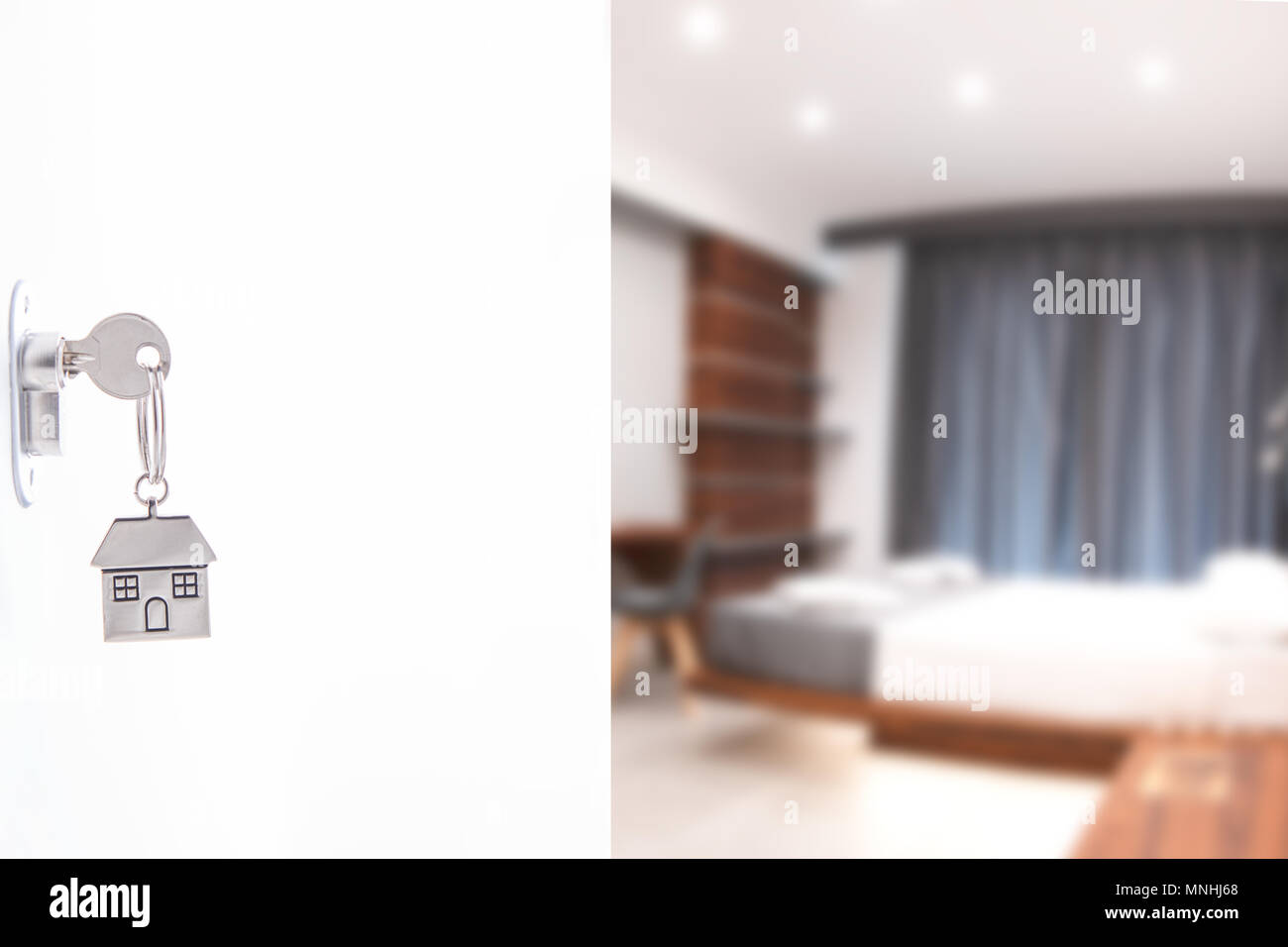 House Key In The Door With Inside Wiew Stock Photo 185398928 Alamy