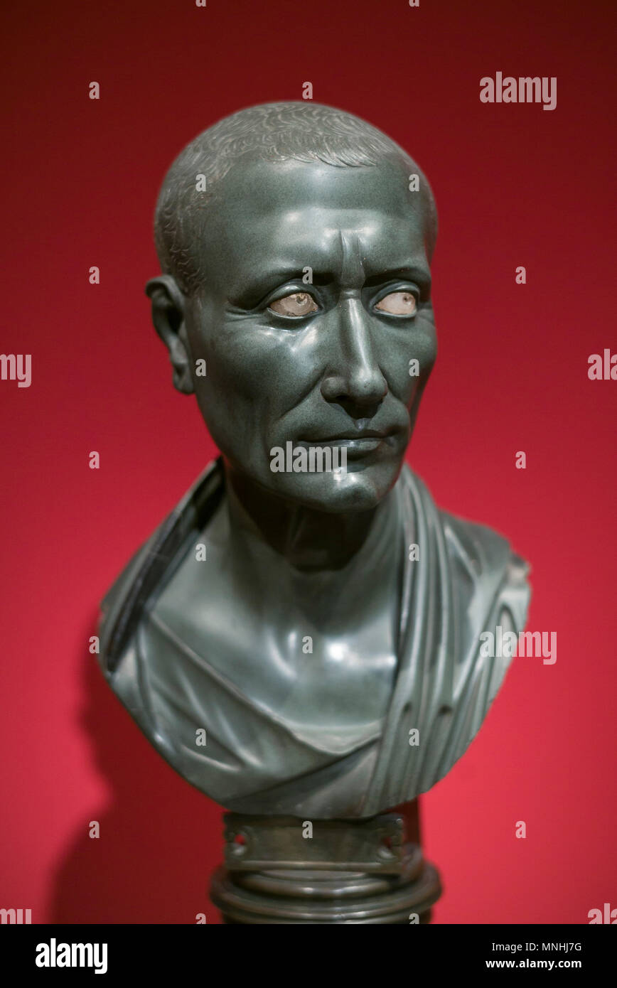 Berlin. Germany. Portrait bust of Julius Caesar, aka the Berlin Green Caesar, Greywacke from Egypt 1-50 AD, Altes Museum.  Inv. Sk 342 Stock Photo