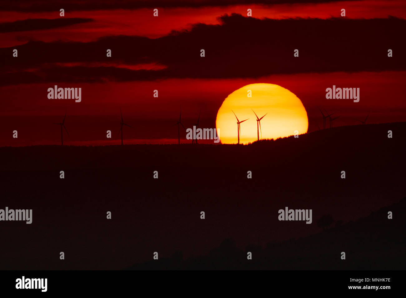Silhouette of wind turbines in sunset. windmills. sun Stock Photo - Alamy