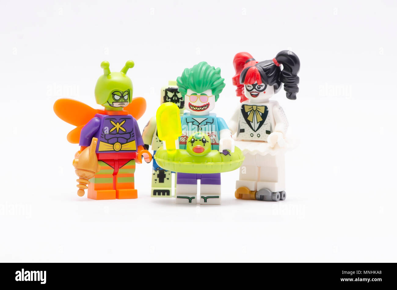 mini figure of killer moth, Doctor Phosphorus, harley quinn and joker . Lego  minifigures are manufactured by The Lego Group Stock Photo - Alamy