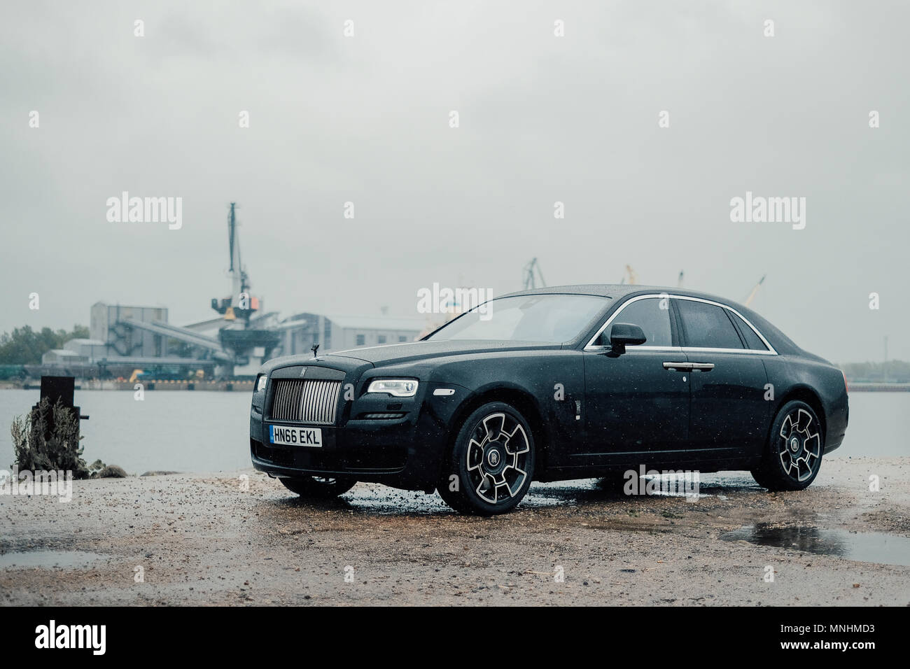 A "Black Badge" special edition Rolls Royce Ghost is photographed at Rolls  Royce press event in Riga - June 13, 2017 Stock Photo - Alamy