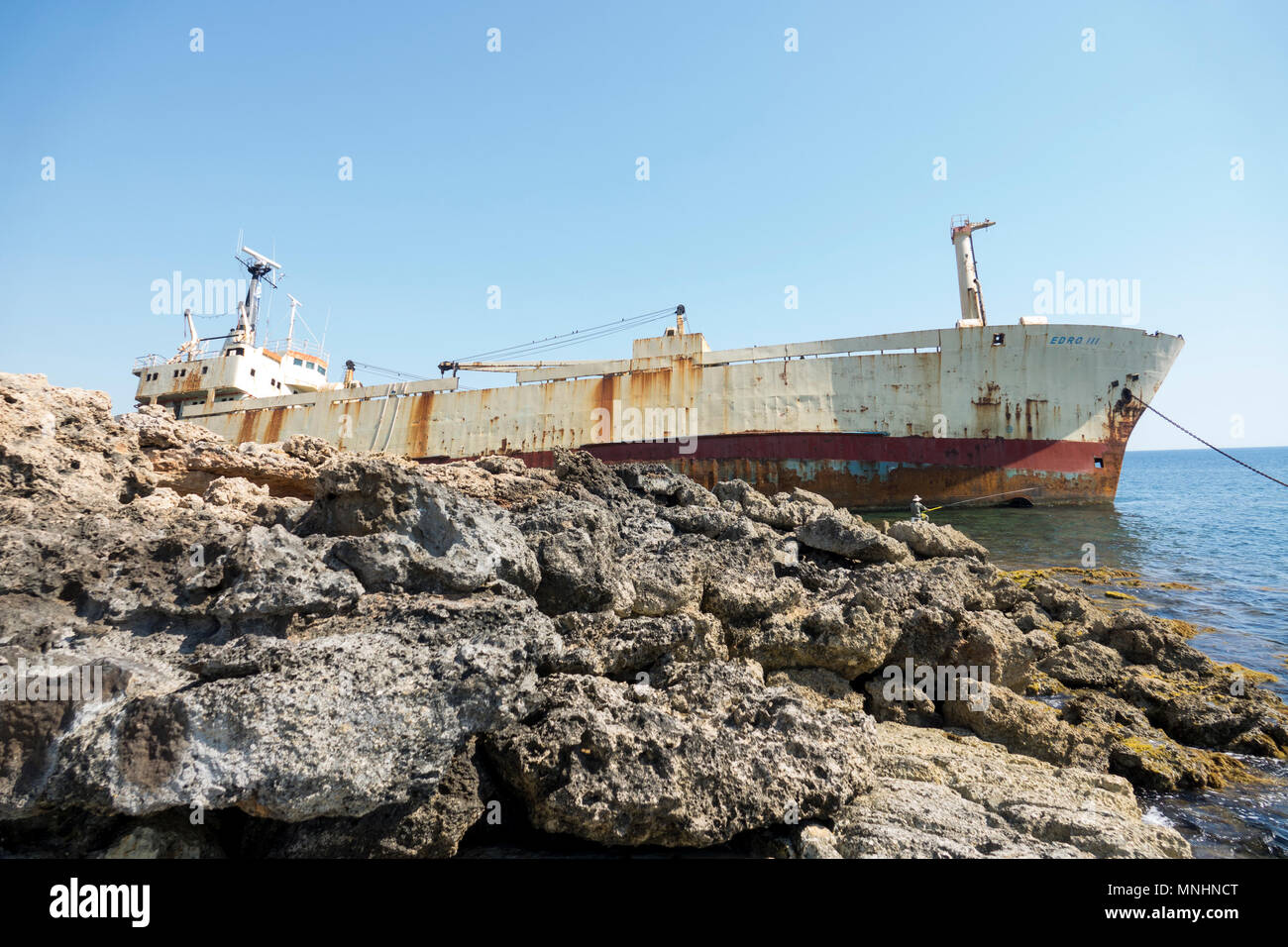 Coral Bay, Pafos, Cyprus. 17/05/2018. Pic shows: The Sierra Leone-flagged cargo shiip, Edro III, ran aground off Pegeia on the 8th of December 2011 du Stock Photo