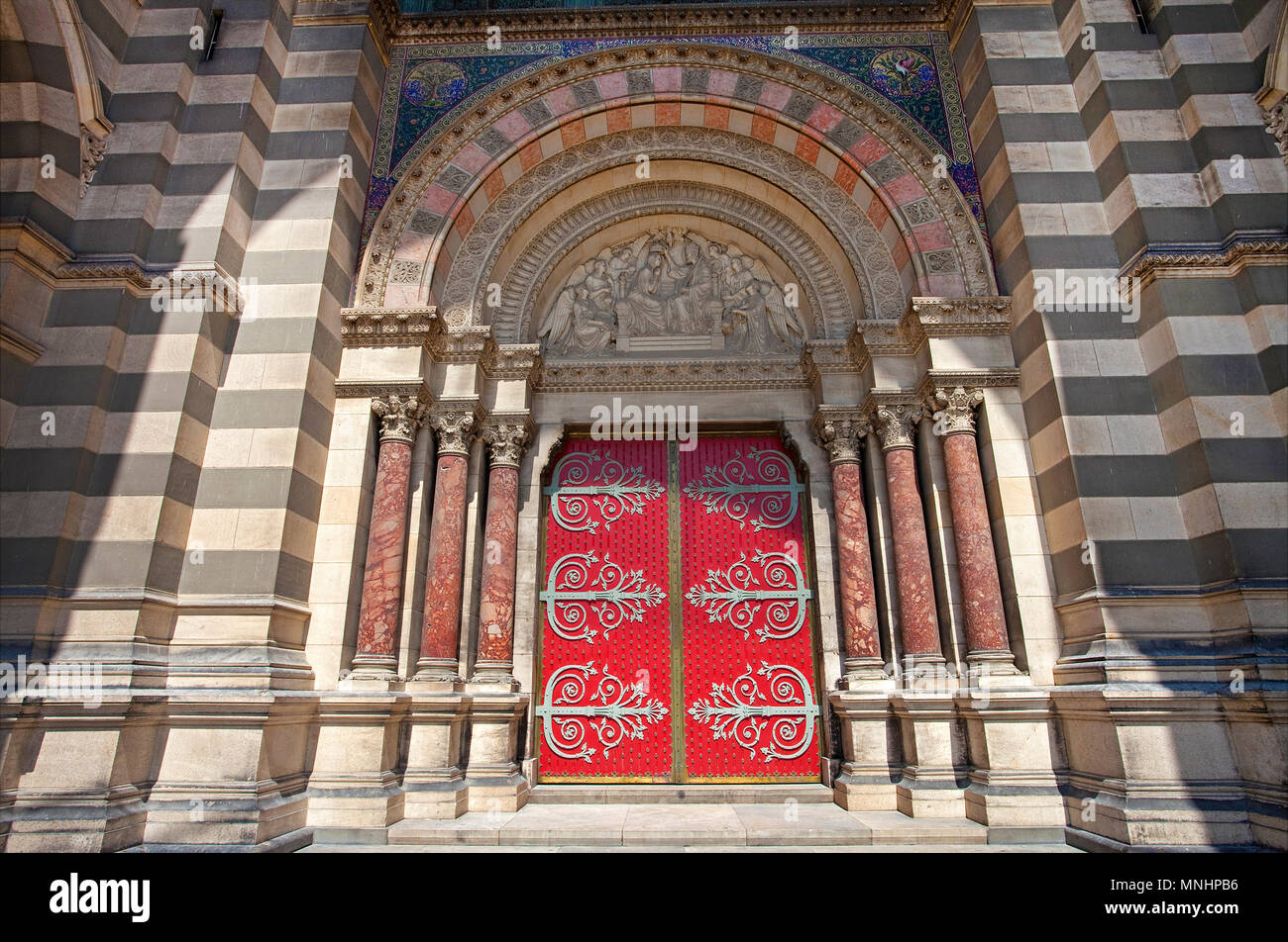 Portal of Cathédrale Sainte-Marie-Majeure de Marseille, Bouches-du-Rhone, Provence-Alpes-Côte d’Azur, South France, France, Europe Stock Photo