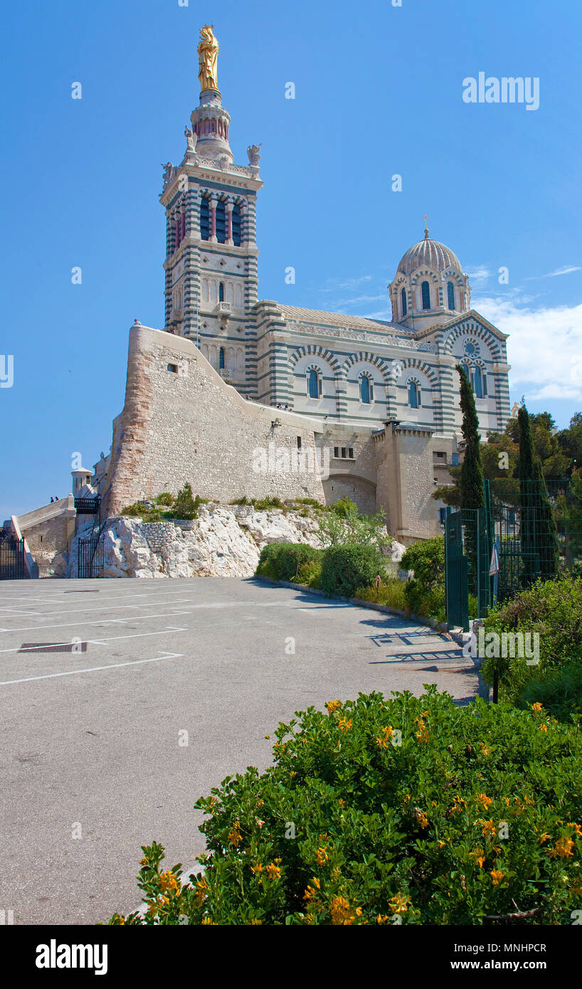 The Cathedral Notre-Dame de la Garde, church of pilgrimage and landmark of the city, Marseille, Bouches-du-Rhone, Provence-Alpes-Côte d’Azur, France Stock Photo