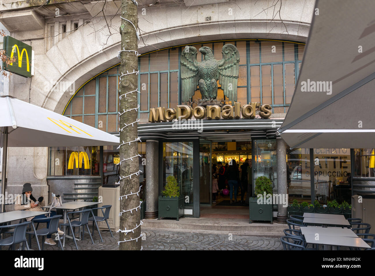 Porto, Portugal - January 14, 2018: Famous McDonald's Imperial restaurant is an historical cafe in Porto, Portugal Stock Photo