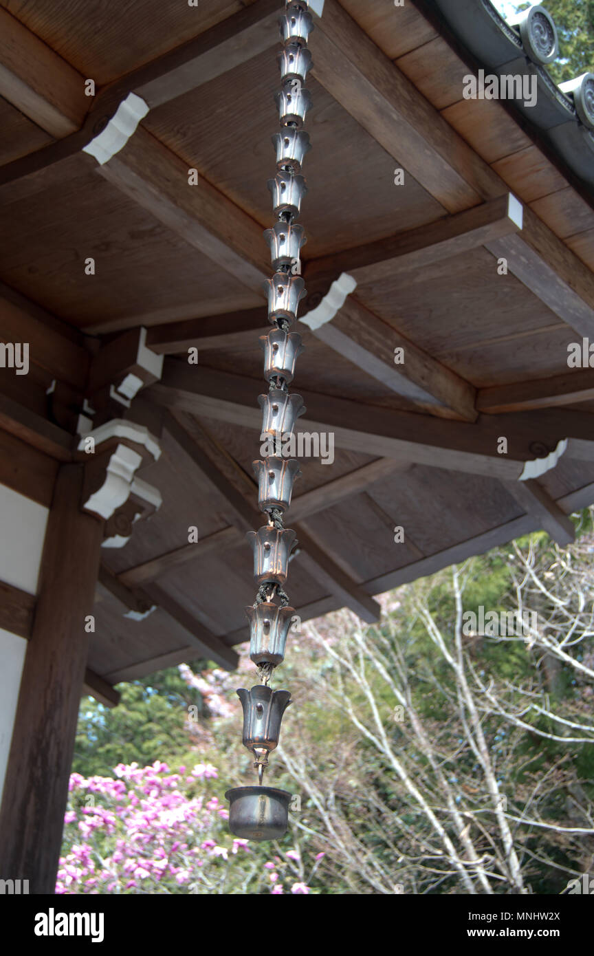 Rain chains on the Nokotsudo hall at Ryoanji, Kyoto, Japan Stock