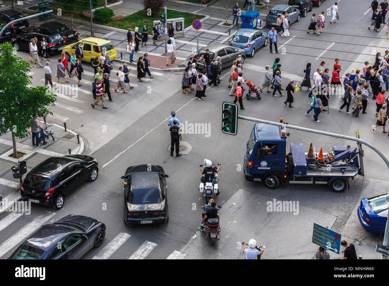Greek Police blocking street traffic at Thessaloniki. Hellenic police