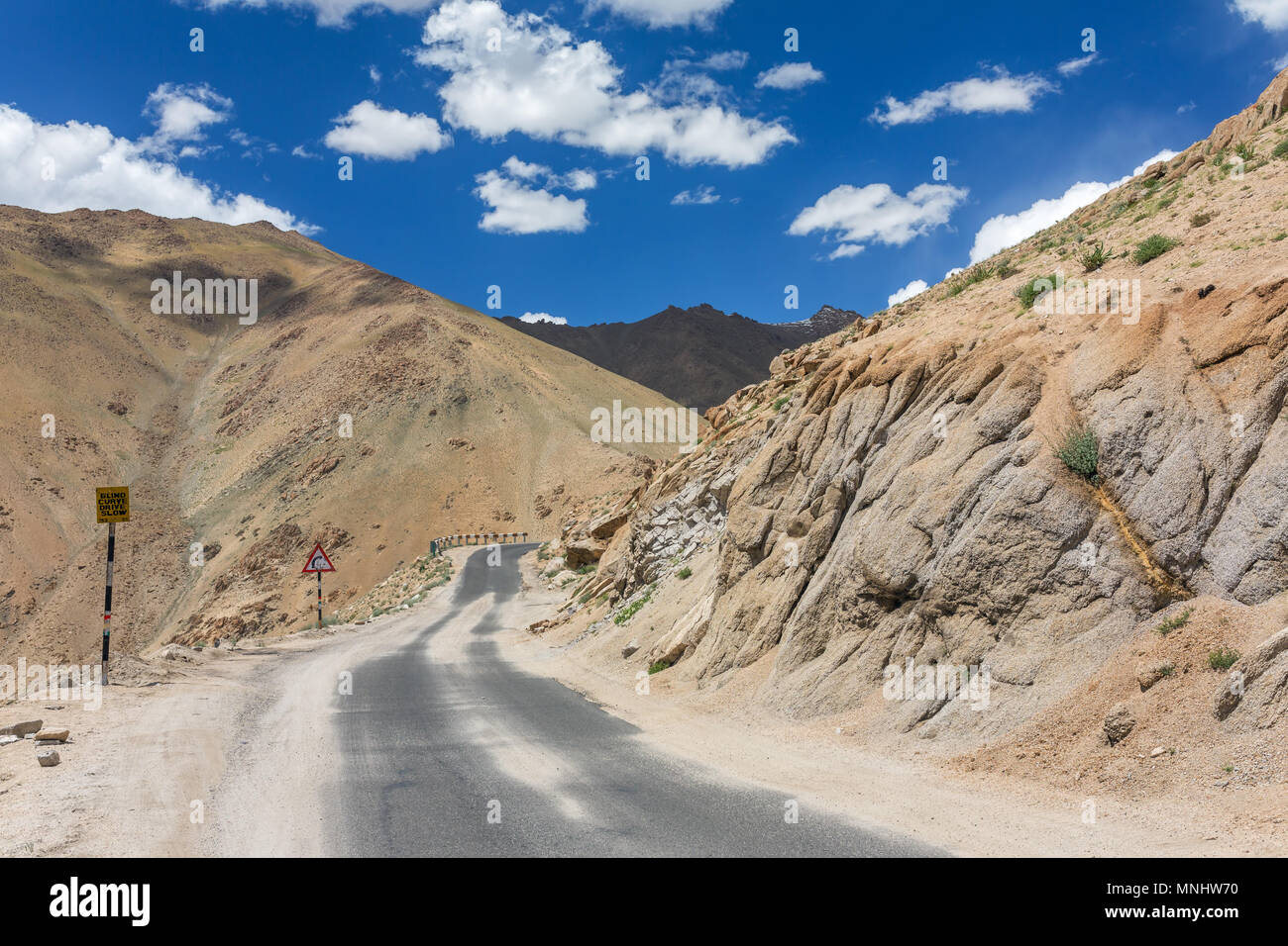 empty road in Himalayas in Nubra valley, Ladakh, India Stock Photo