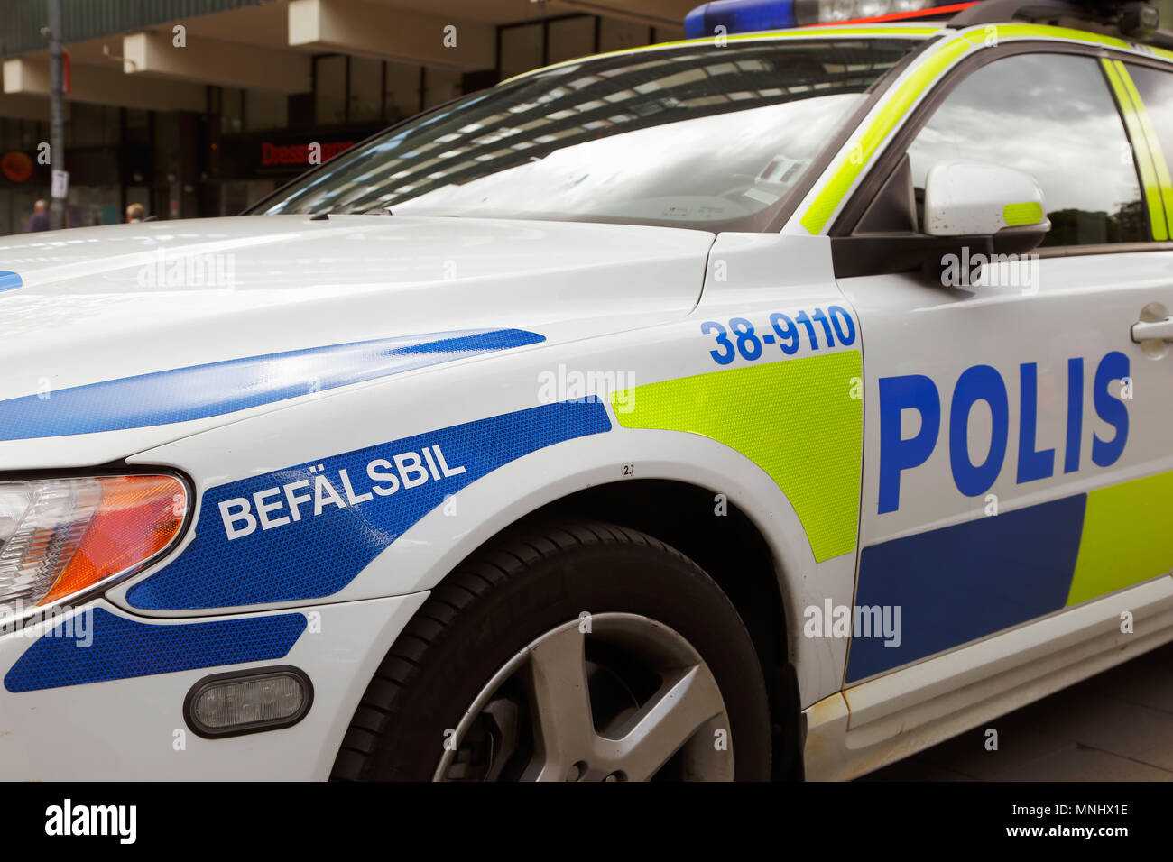 Sodertalje, Sweden - June 8, 2013: Close up of a Swedish police car used by commanding officer (befalsbil). Stock Photo