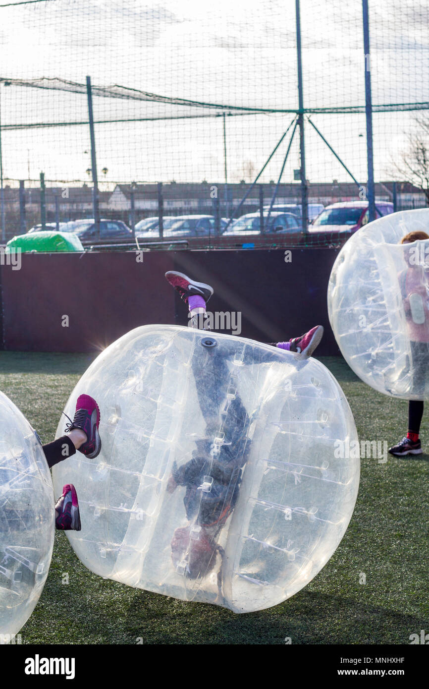 Kids, Children, at a bubble football birthday party, Dublin Ireland