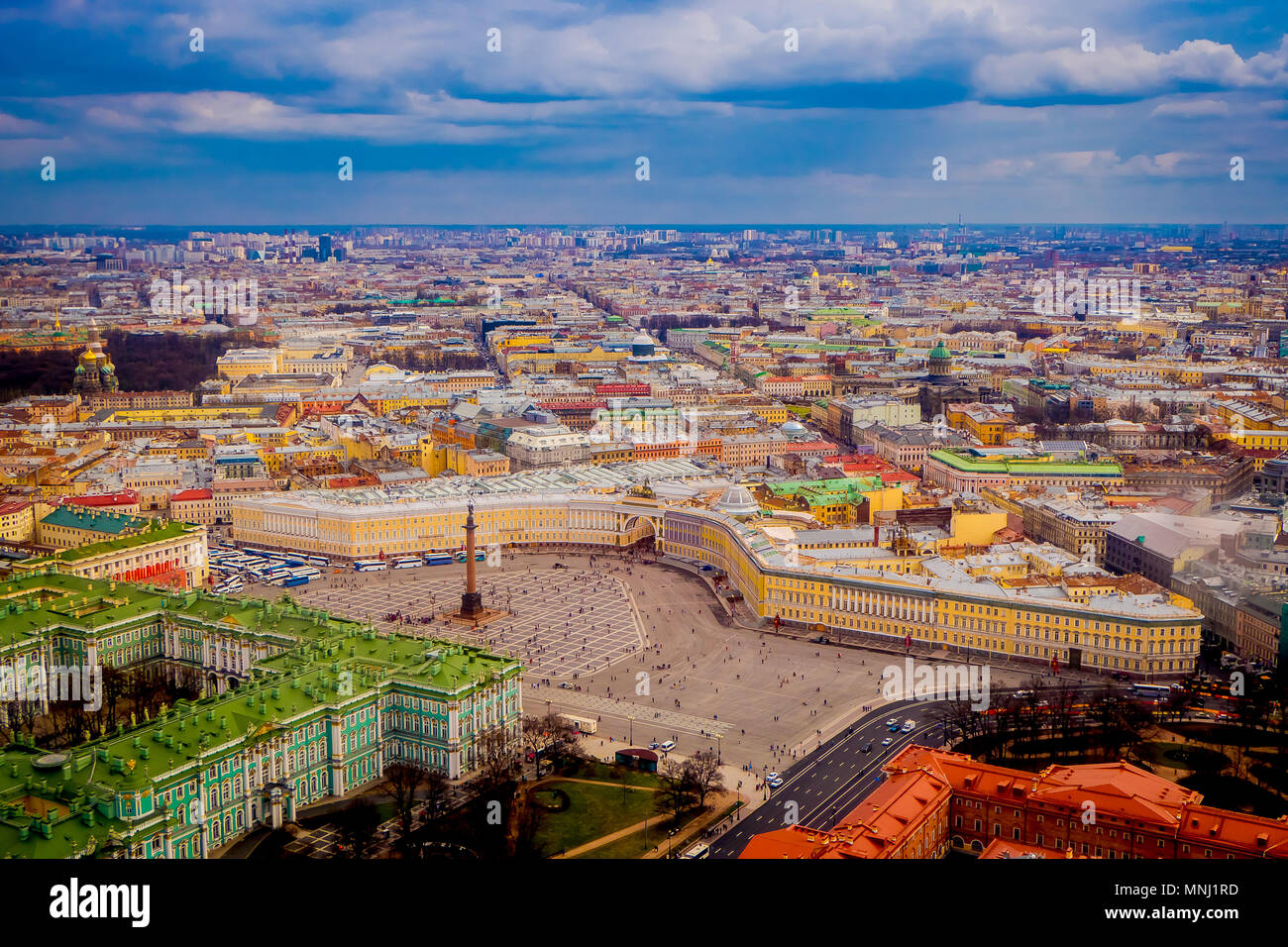 Aerial view of the Palace Square, between the Winter Palace bottom and ...