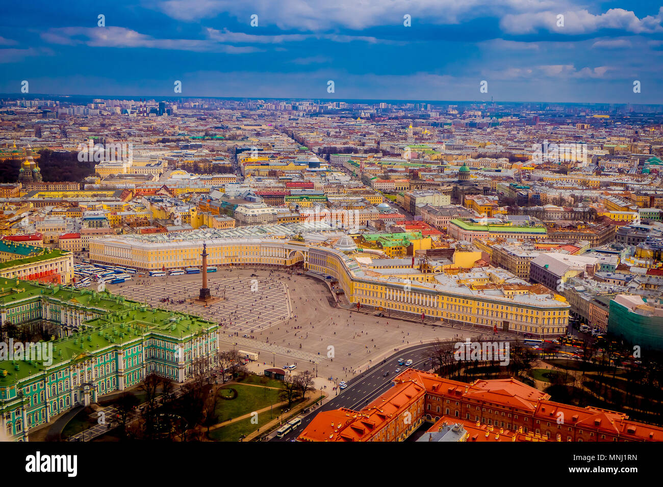 Aerial view of the Palace Square, between the Winter Palace bottom and ...