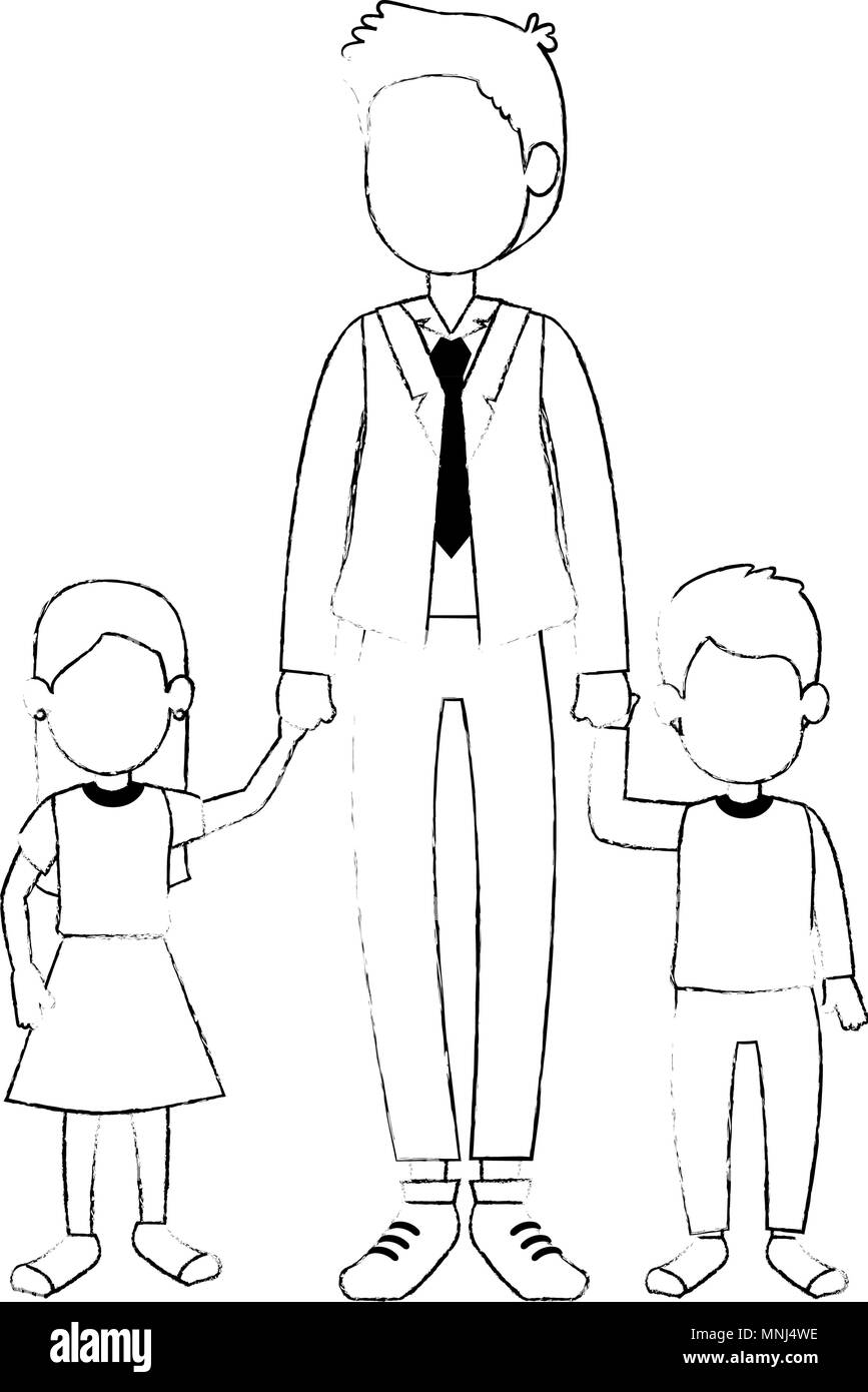 Sketch a father with his little son going down Vector Image