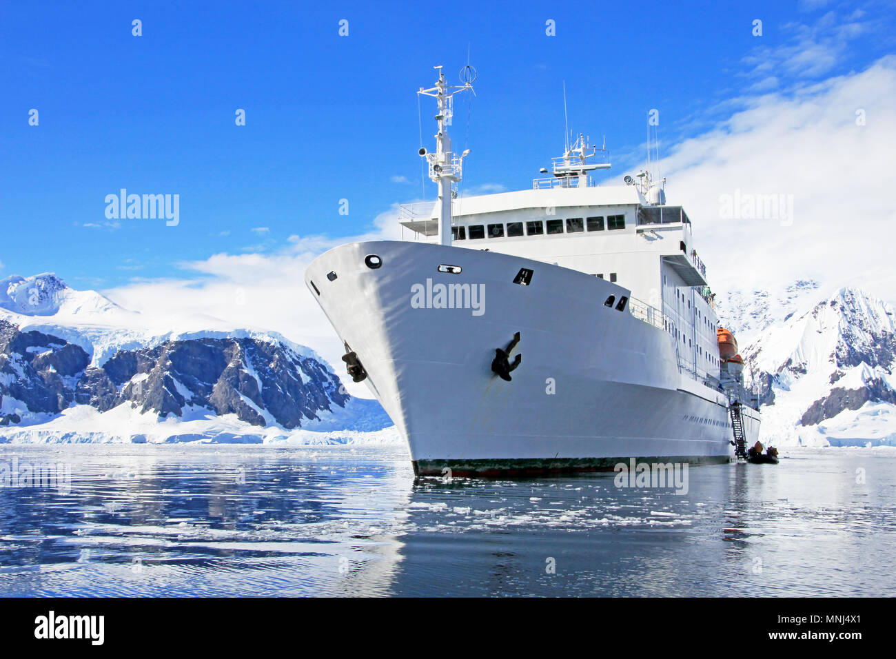 Big cruise ship in antarctic waters, Wilhelmina Bay, Antarctic Peninsula, Antarctica Stock Photo