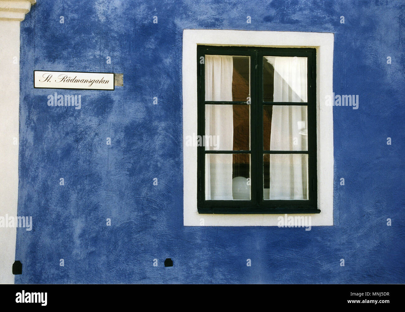 WINDOW at a blue house in Simrishamn Skåne 2016 Stock Photo