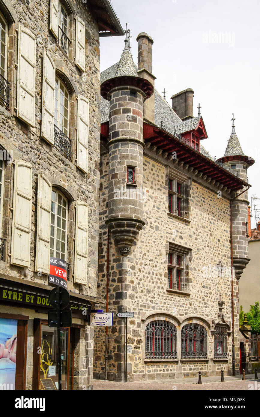 View of  Maison Consulaire  Aurillac, Auvergne, France. Stock Photo
