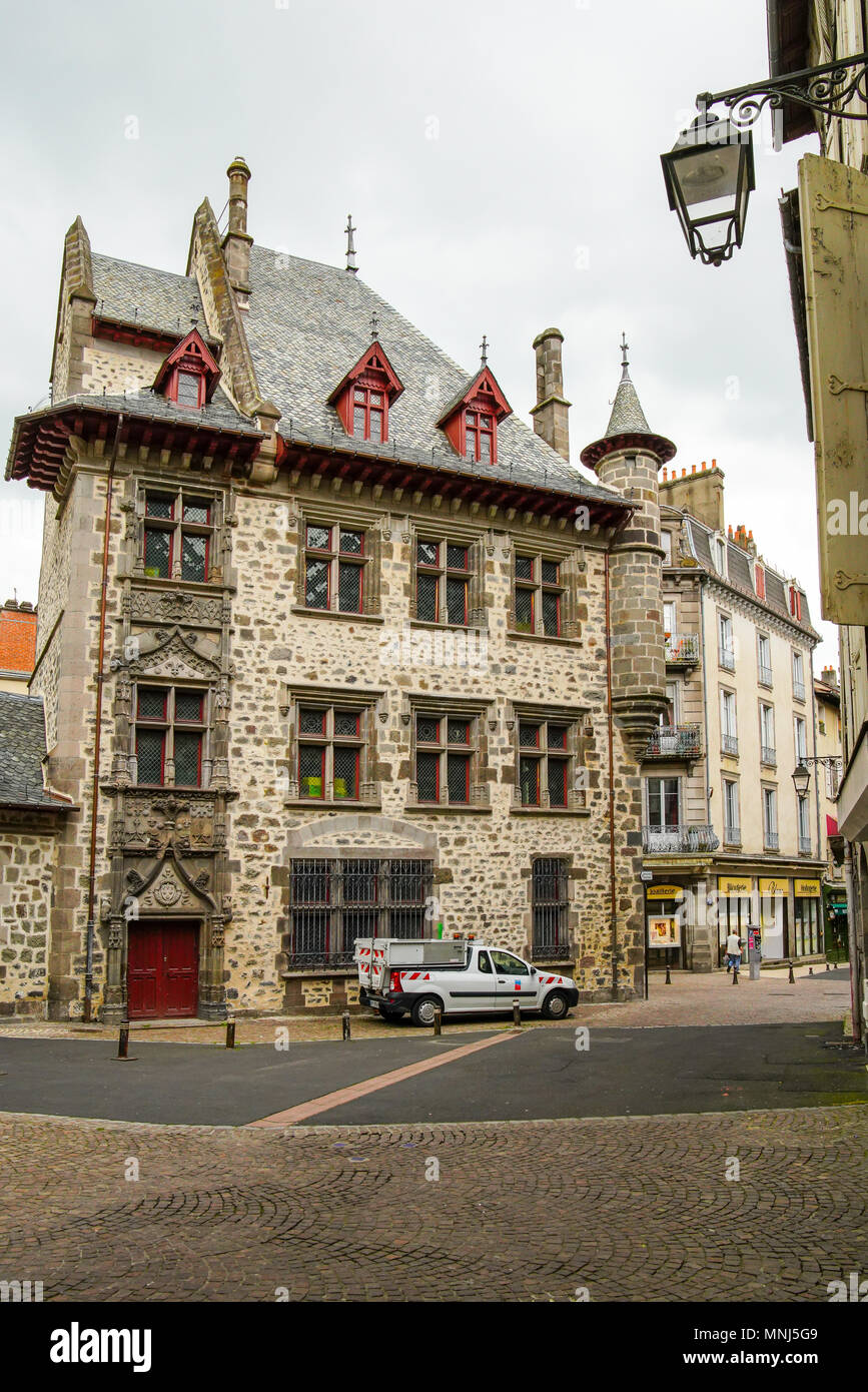 View of  Maison Consulaire  Aurillac, Auvergne, France. Stock Photo