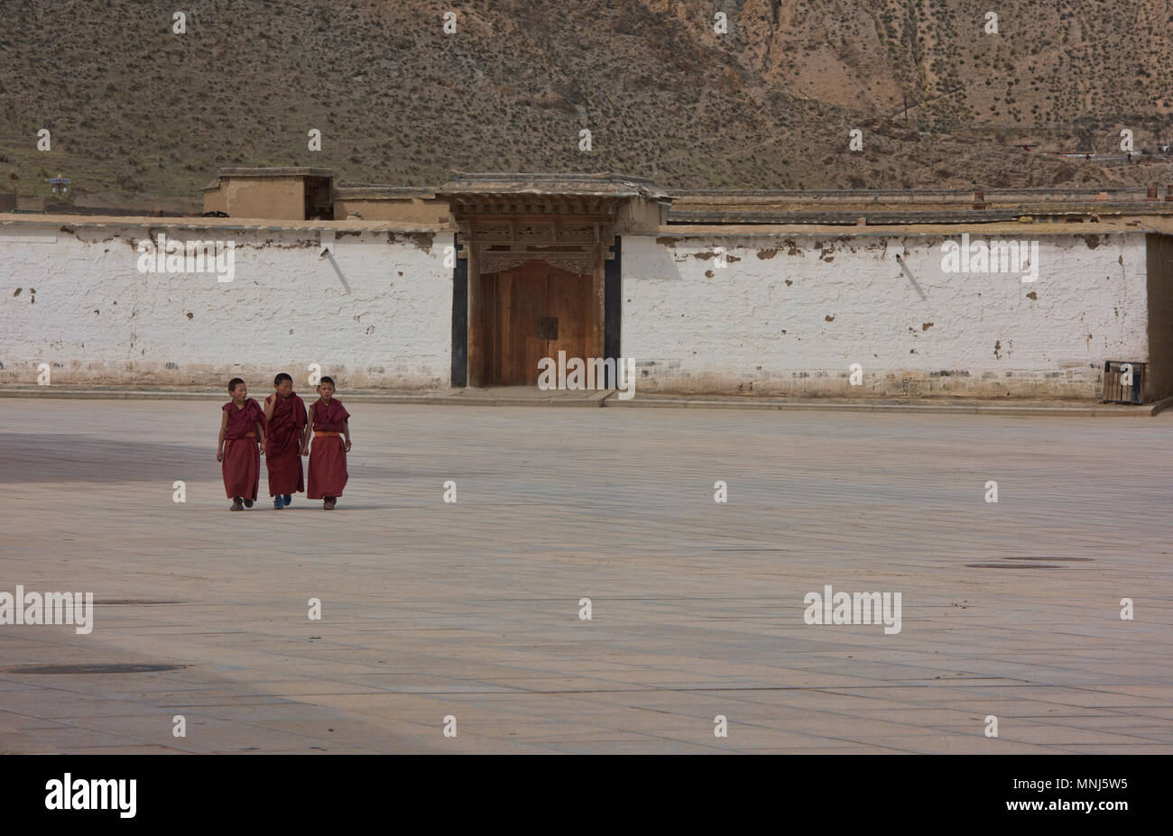 Young Tibetan Gelukpa monks, Labrang Monastery, Xiahe, Gansu, China Stock Photo