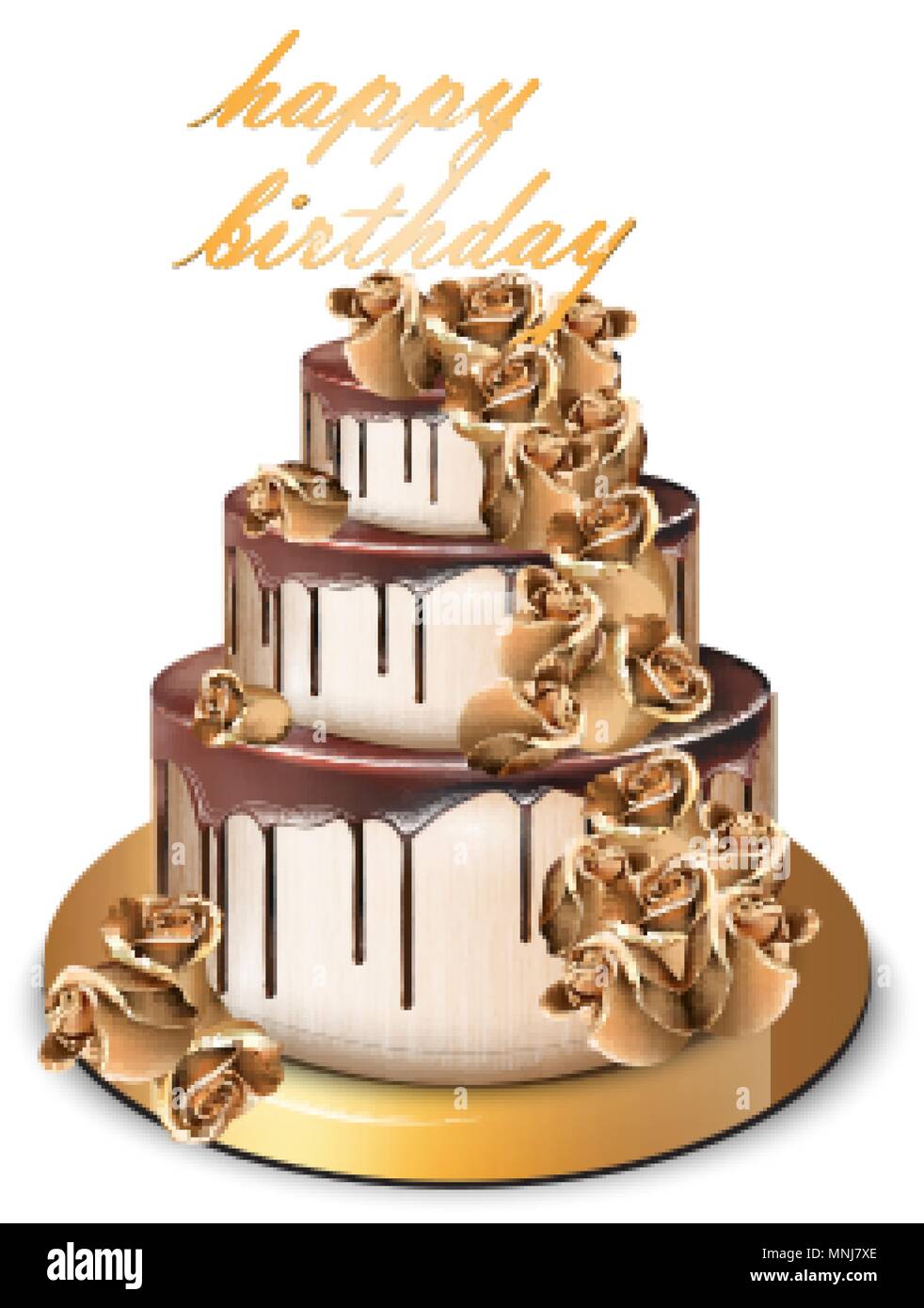 Happy Birthday golden cake Vector. Delicious dessert with gold roses  flowers sweet design Stock Vector Image & Art - Alamy
