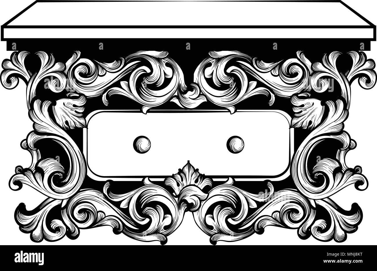 Imperial Baroque Console Table. French Luxury carved ornaments decorated table furniture. Vector Victorian Royal Style Stock Vector