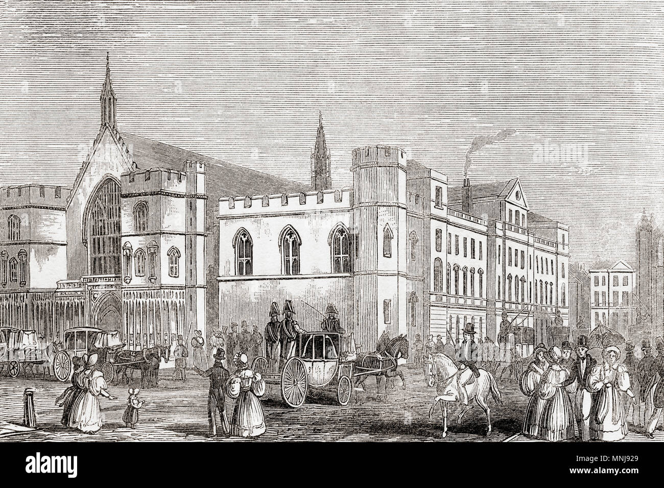 Old Houses of Lords and Commons, Palace of Westminster, London, England, seen here before the fire of 1834.  From Old England: A Pictorial Museum, published 1847. Stock Photo