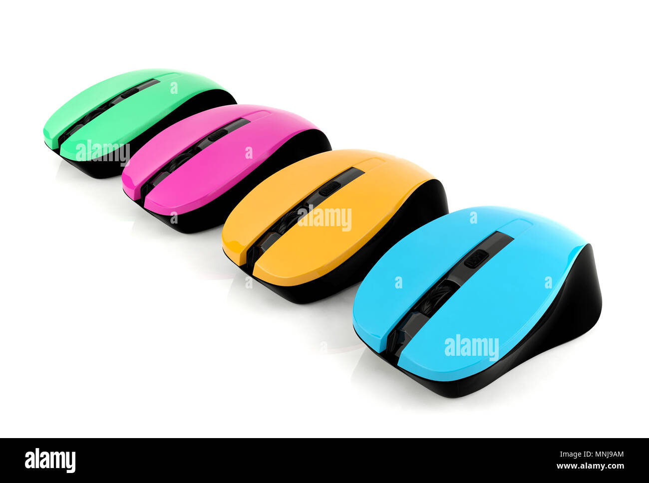 Colorful wireless mouses isolated on white background Stock Photo