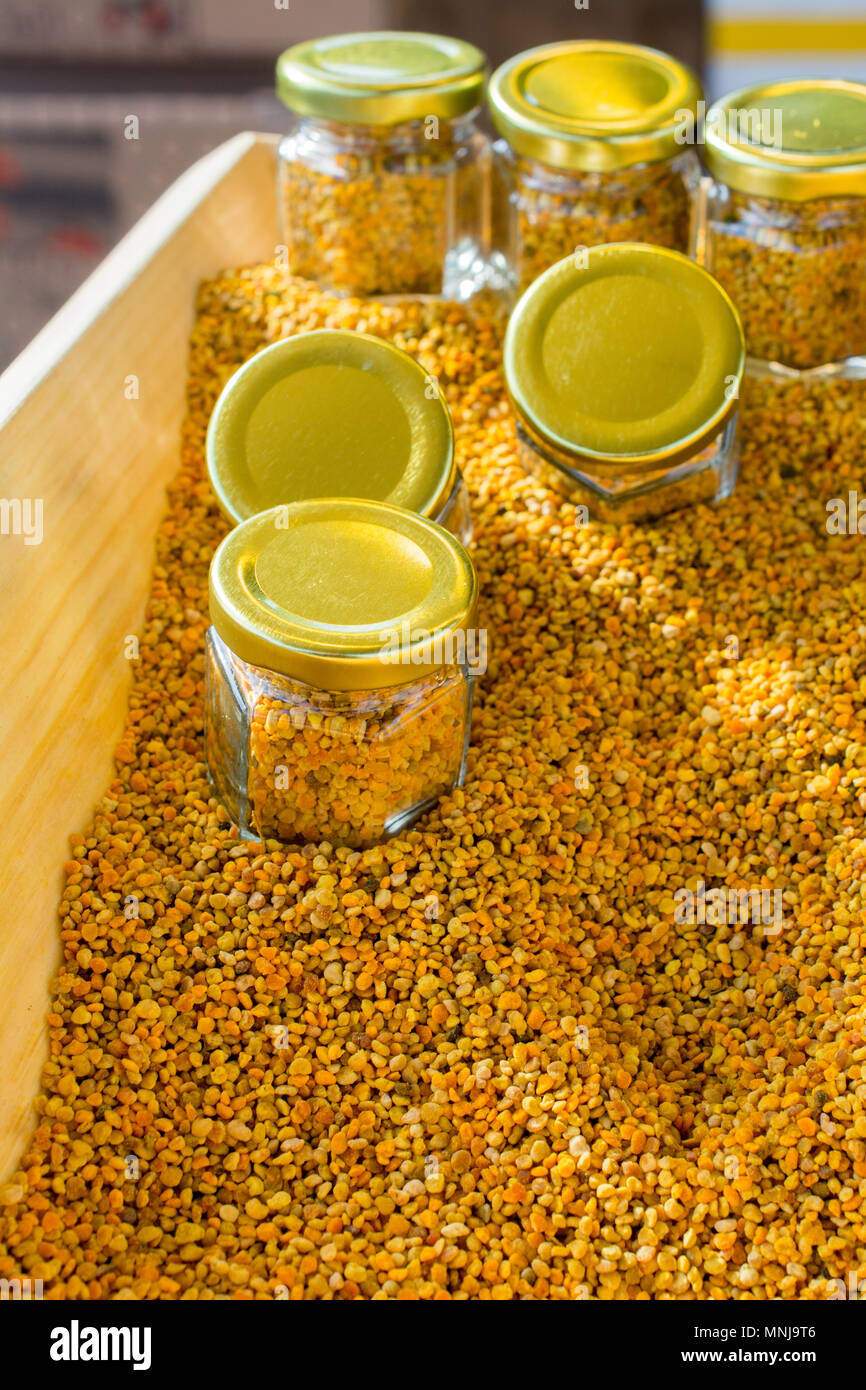 Pollen as healthy organic raw diet food  in jar Stock Photo